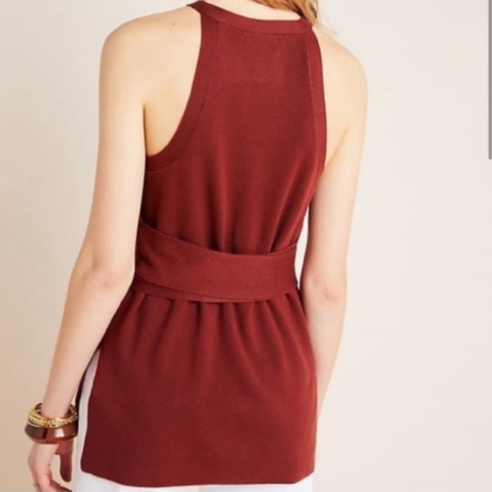 ANTHROPOLOGIE Annette Rusty Brownβ Knit Belted Sleeveless Halter Tank Women's XS - Picture 2 of 12